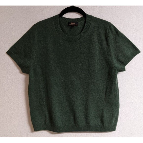 Quince Sweaters - NEW~Women's QUINCE 100% Mongolian Cashmere Forest Green Short Sleeve Sweater L